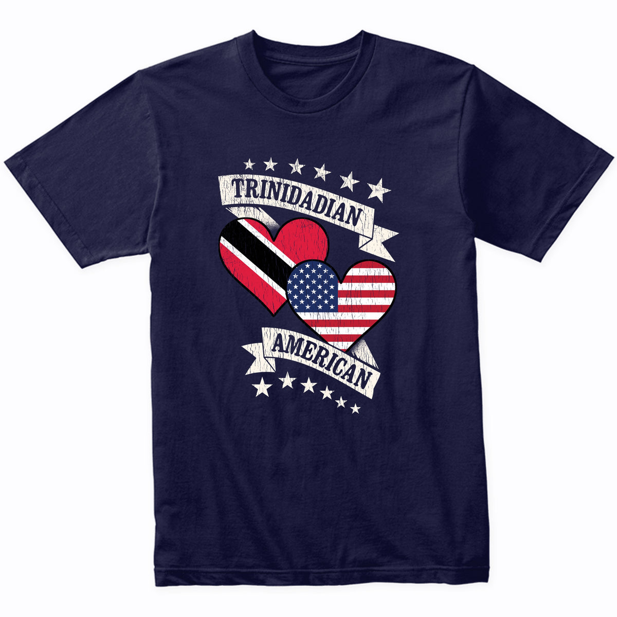 Trinidadian American Heart Flags Trinidad and Tobago America T-Shirt