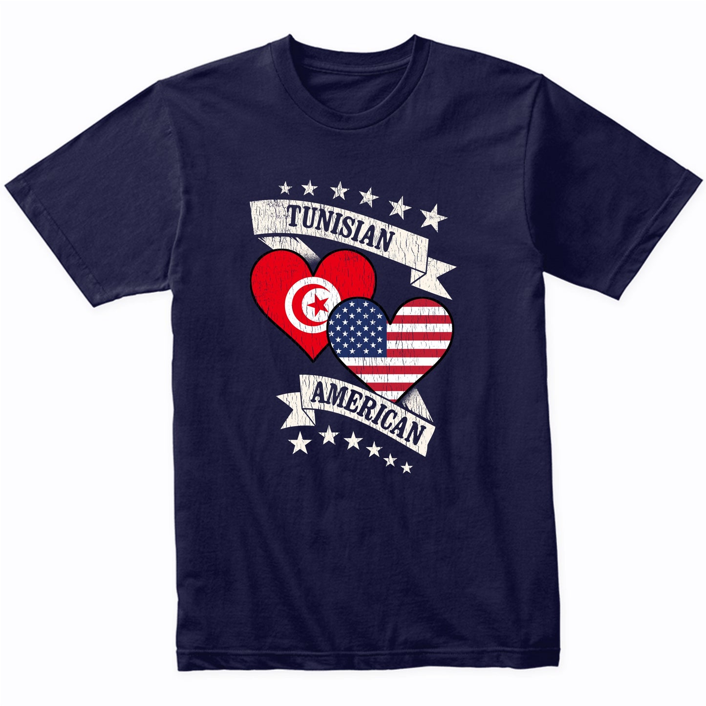 Tunisian American Heart Flags Tunisia America T-Shirt