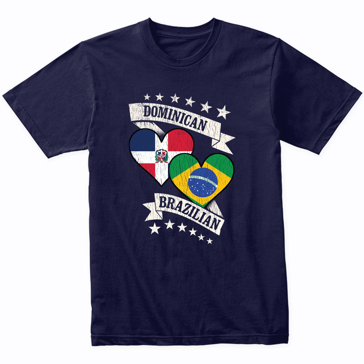 Dominican Brazilian Heart Flags Dominican Republic Brazil T-Shirt