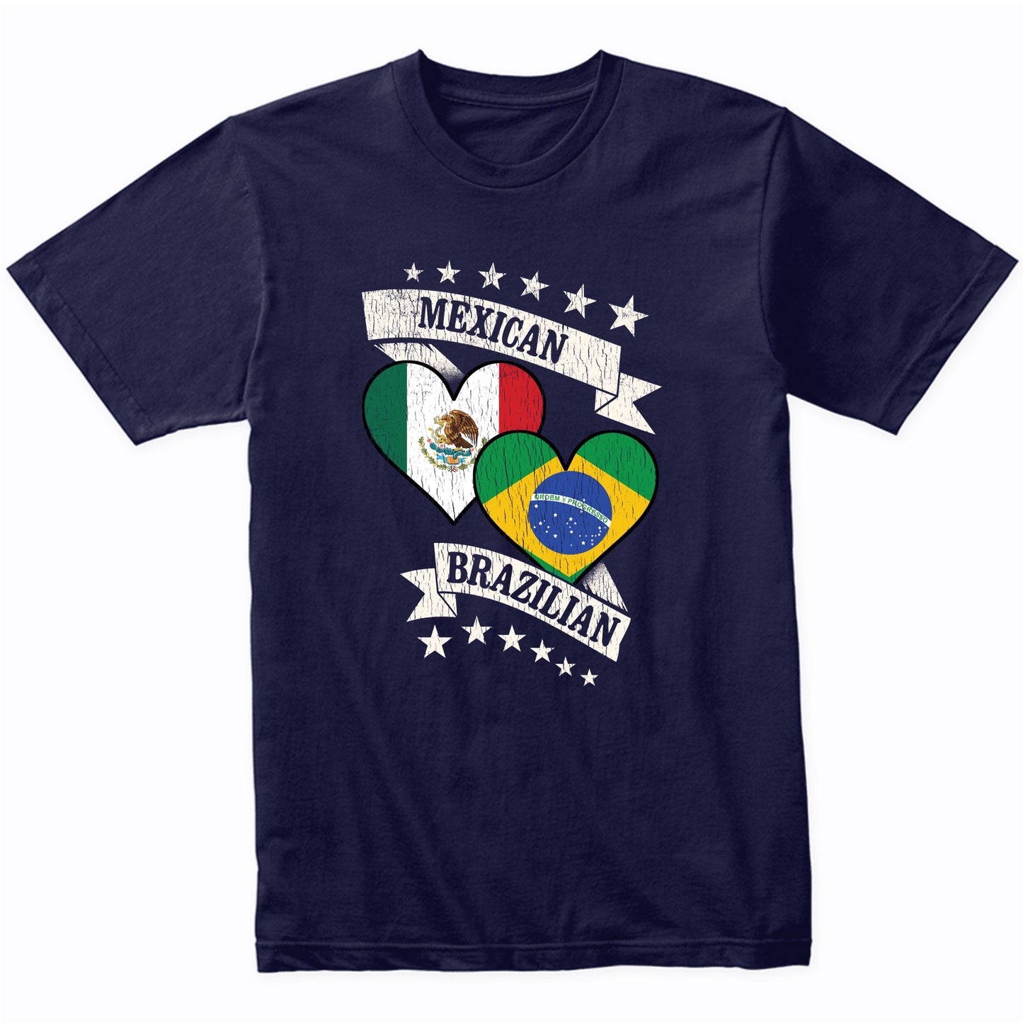 Mexican Brazilian Heart Flags Mexico Brazil T-Shirt