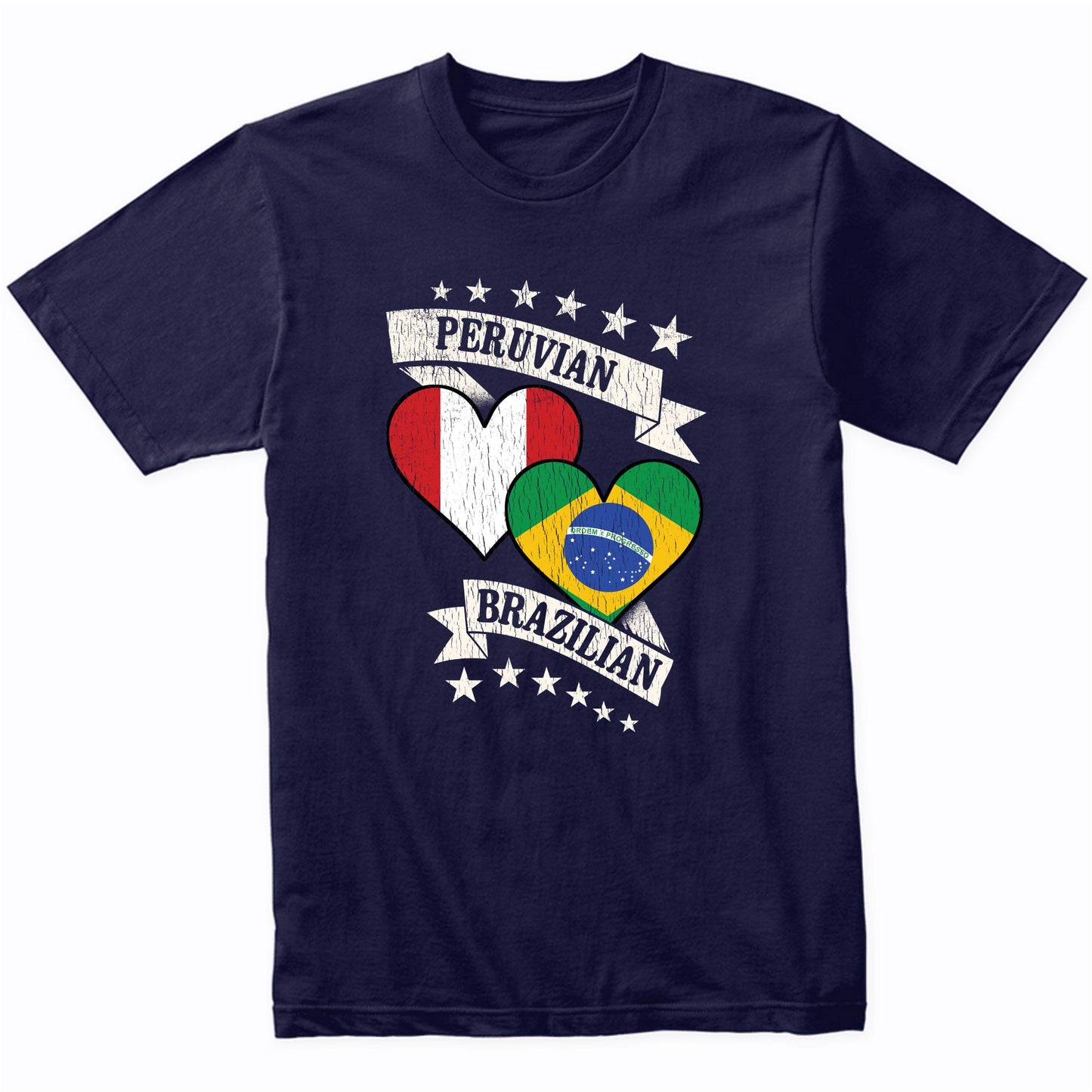 Peruvian Brazilian Heart Flags Peru Brazil T-Shirt