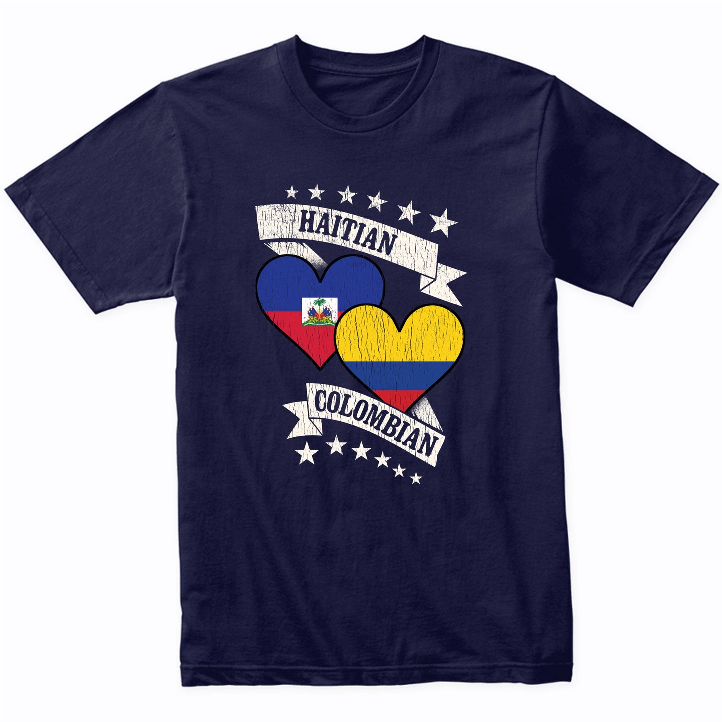 Haitian Colombian Heart Flags Haiti Colombia T-Shirt