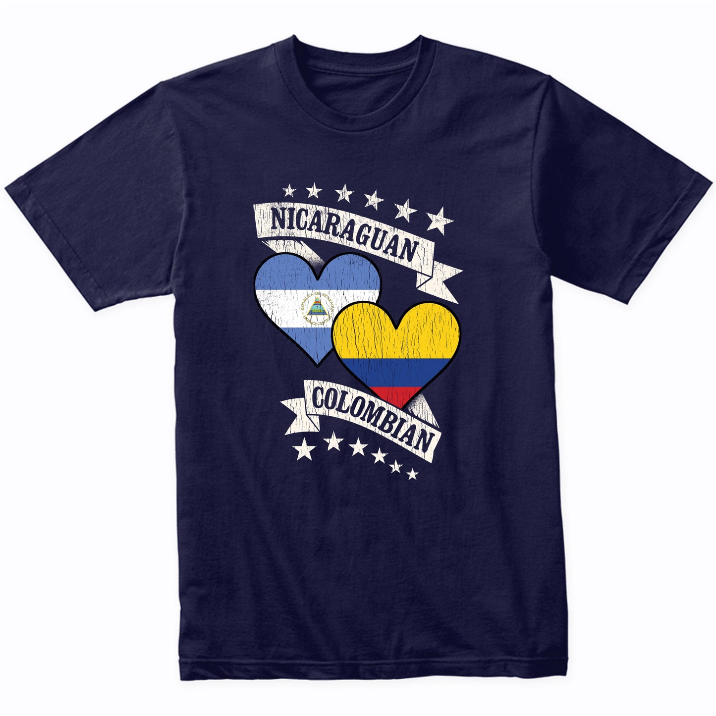 Nicaraguan Colombian Heart Flags Nicaragua Colombia T-Shirt