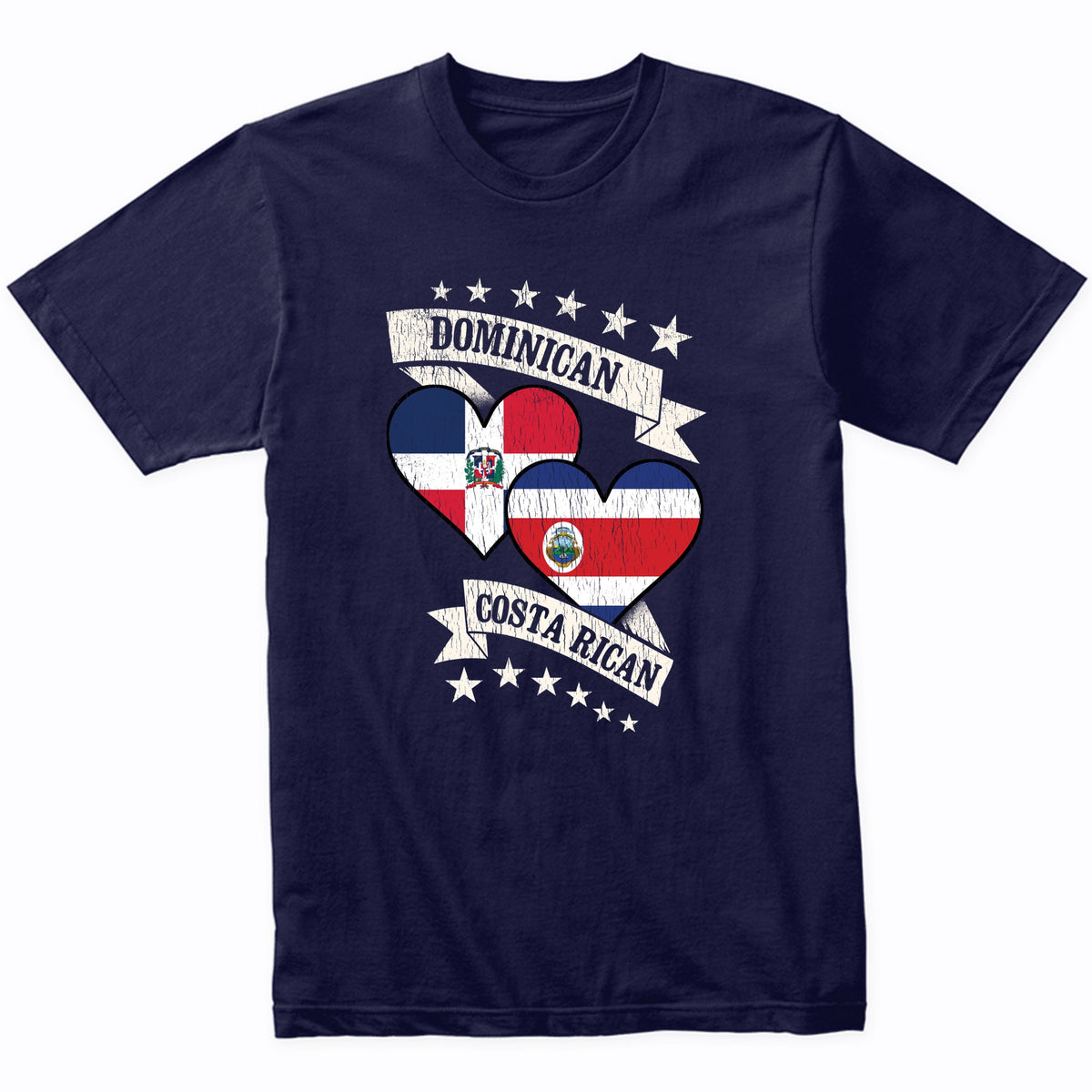 Dominican Costa Rican Heart Flags Dominican Republic Costa Rica T-Shirt