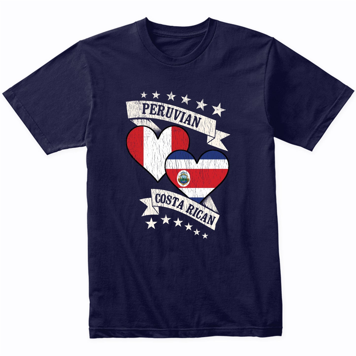 Peruvian Costa Rican Heart Flags Peru Costa Rica T-Shirt