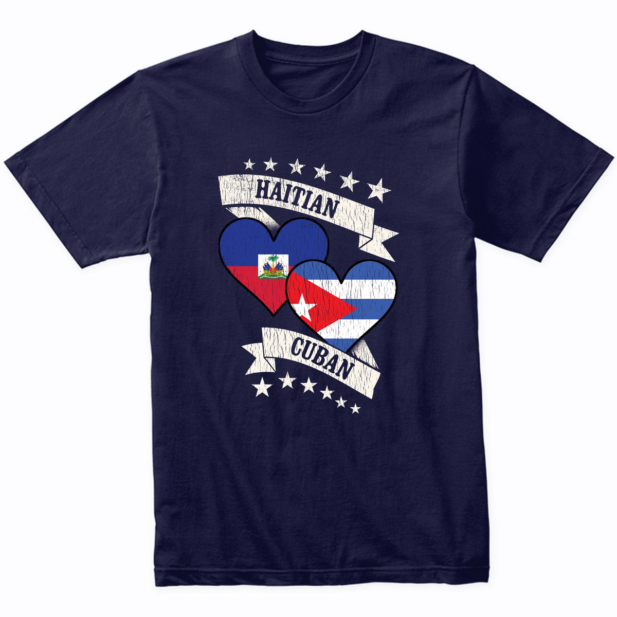 Haitian Cuban Heart Flags Haiti Cuba T-Shirt