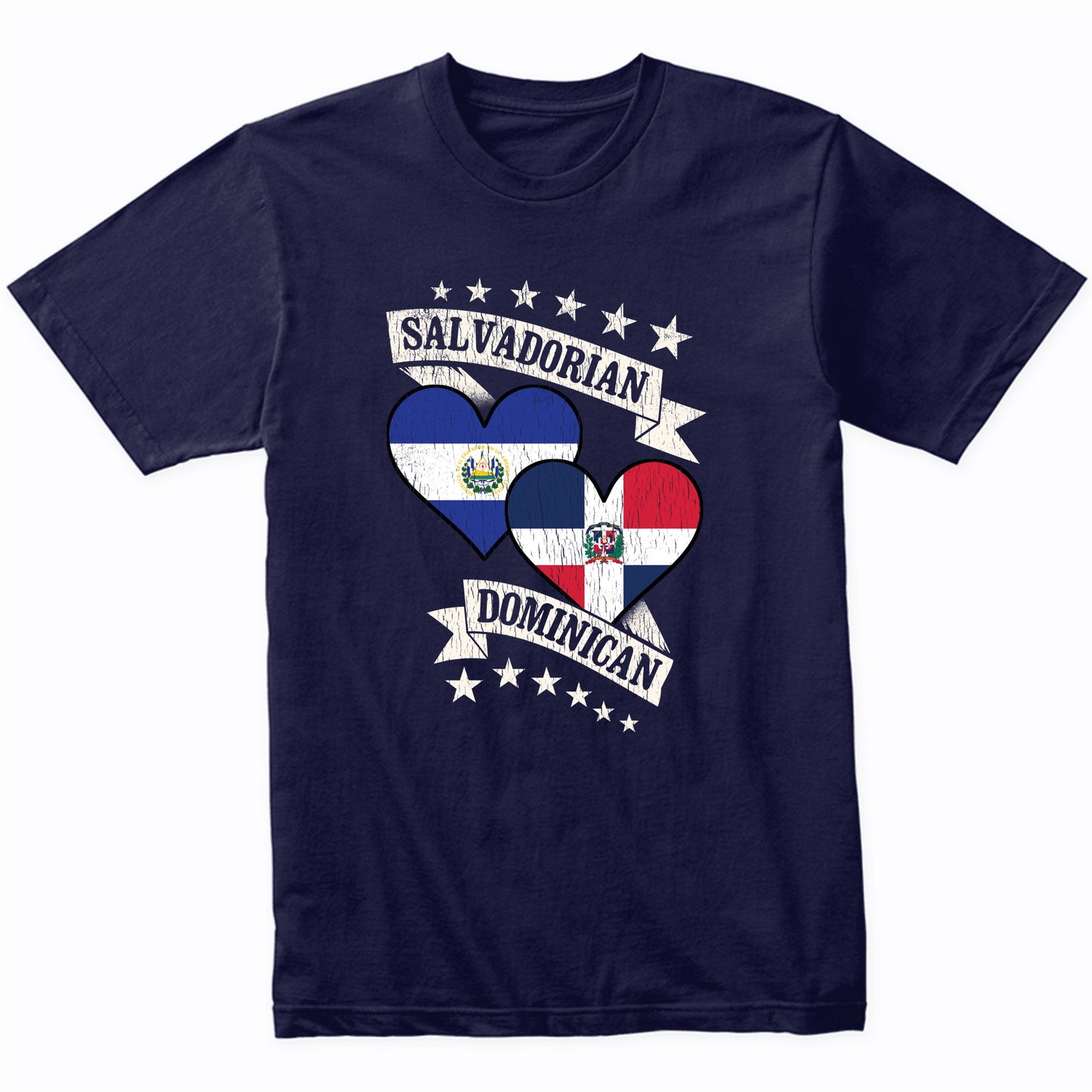 Salvadorian Dominican Heart Flags El Salvador Dominican Republic T-Shirt