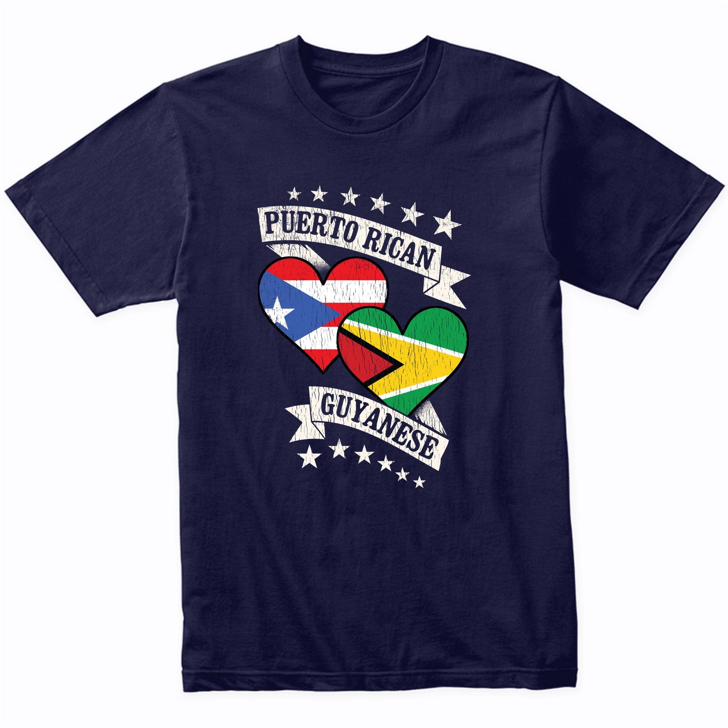 Puerto Rican Guyanese Heart Flags Puerto Rico Guyana T-Shirt