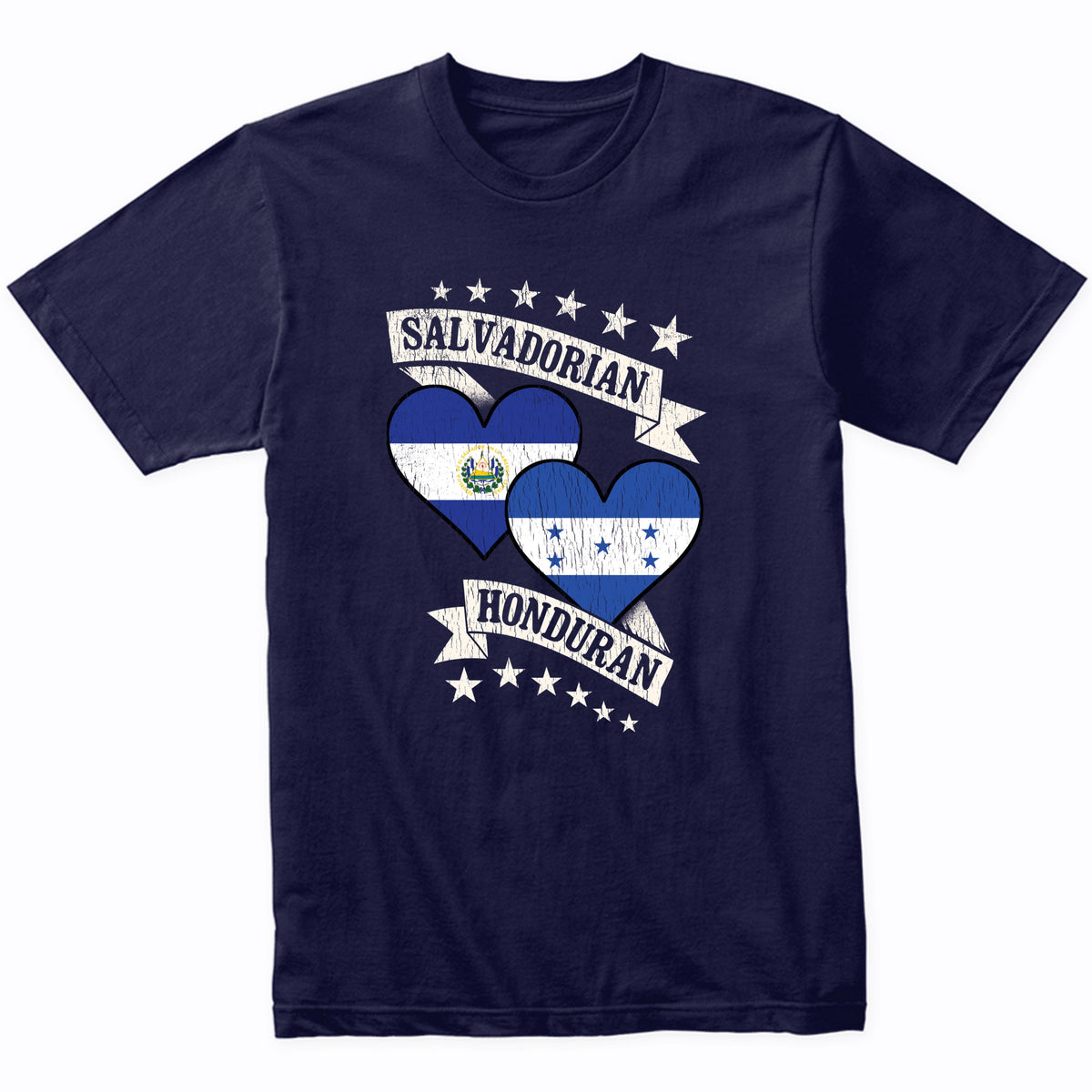 Salvadorian Honduran Heart Flags El Salvador Honduras T-Shirt