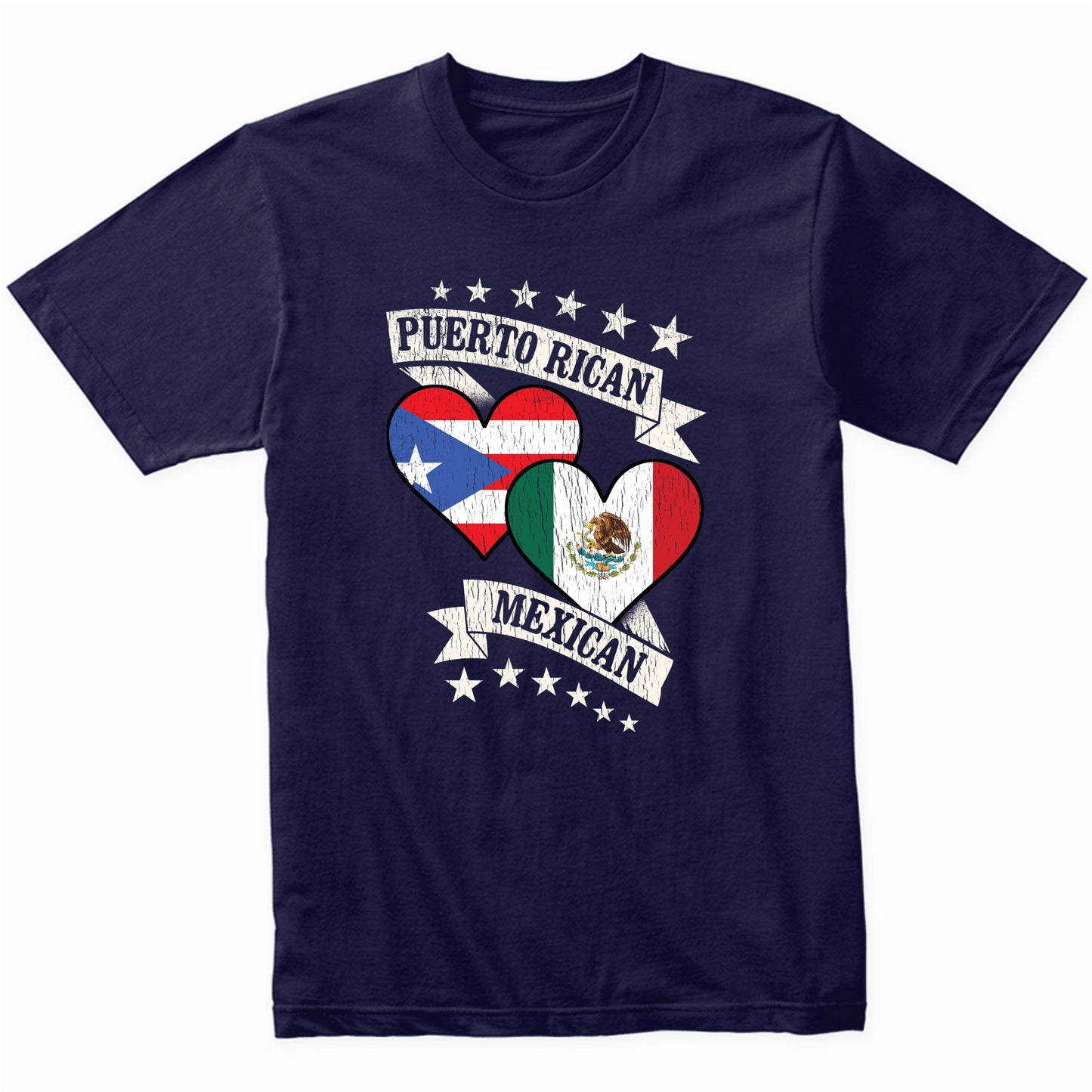 Puerto Rican Mexican Heart Flags Puerto Rico Mexico T-Shirt