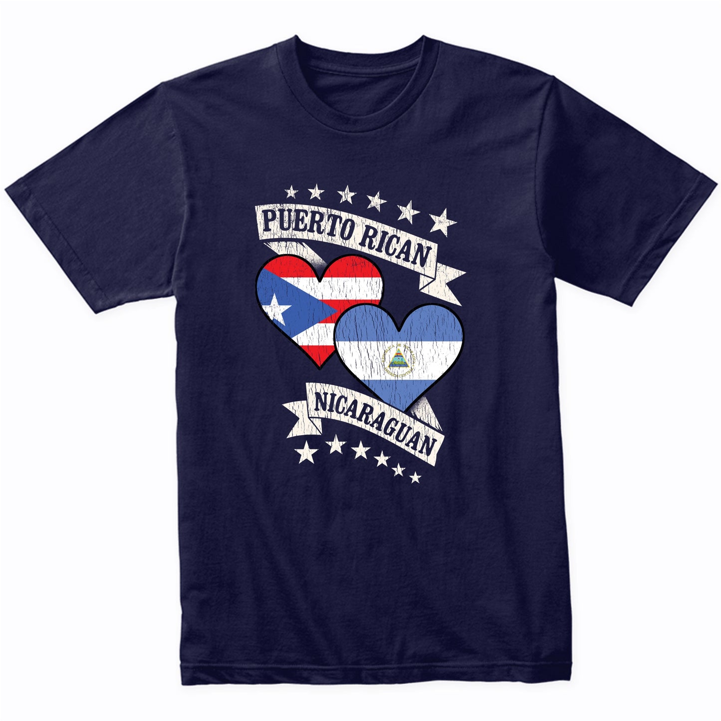 Puerto Rican Nicaraguan Heart Flags Puerto Rico Nicaragua T-Shirt