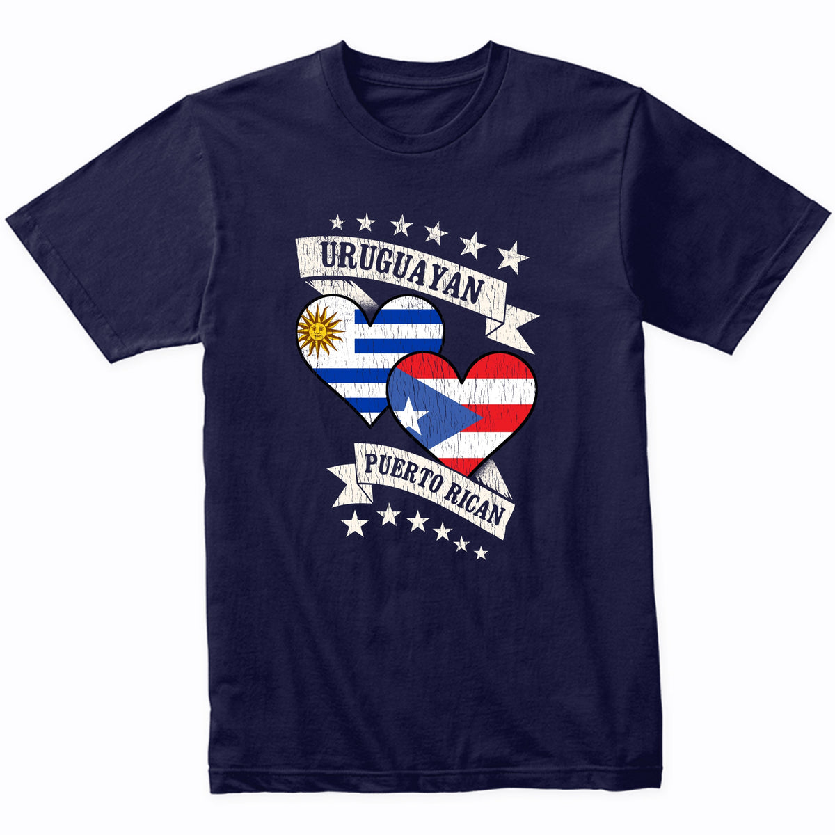 Uruguayan Puerto Rican Heart Flags Uruguay Puerto Rico T-Shirt