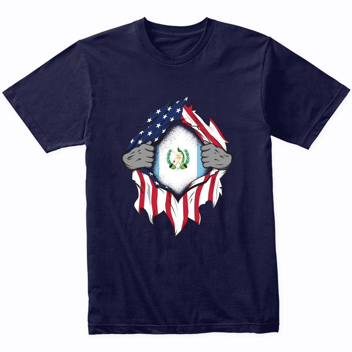 Guatemalan American Flags Hands Ripping Flag on Chest T-Shirt