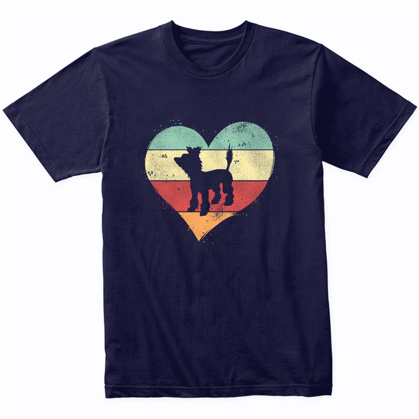 Retro Heart Chinese Crested Dog Breed Silhouette Dog Owner Love T-Shirt