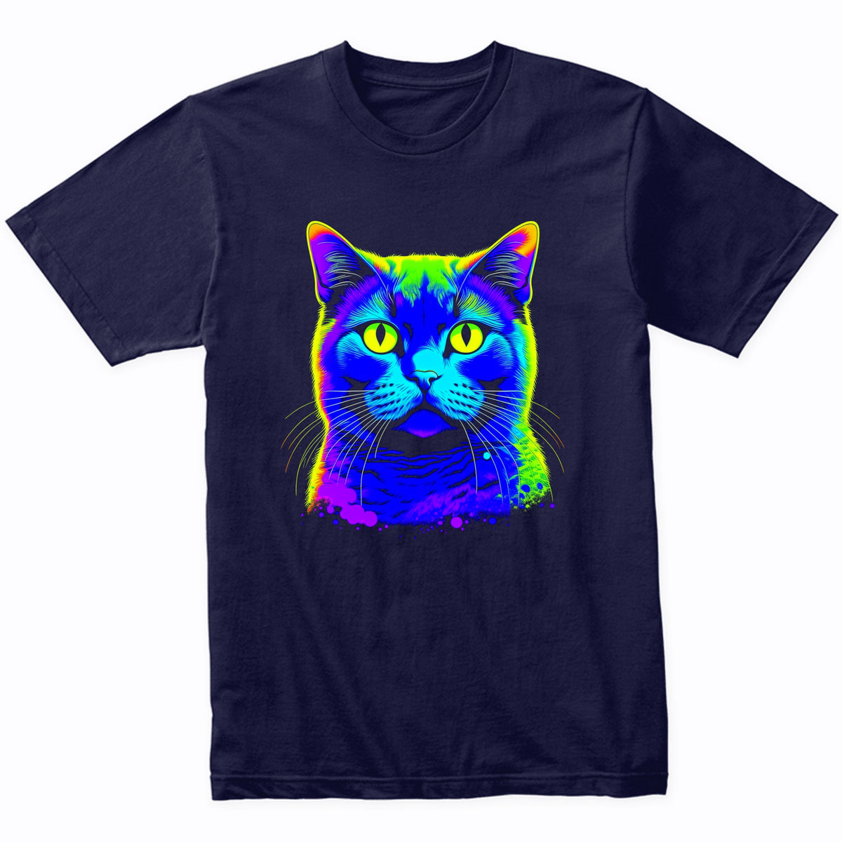 Colorful Bright British Shorthair Cat Psychedelic Cat Art T-Shirt