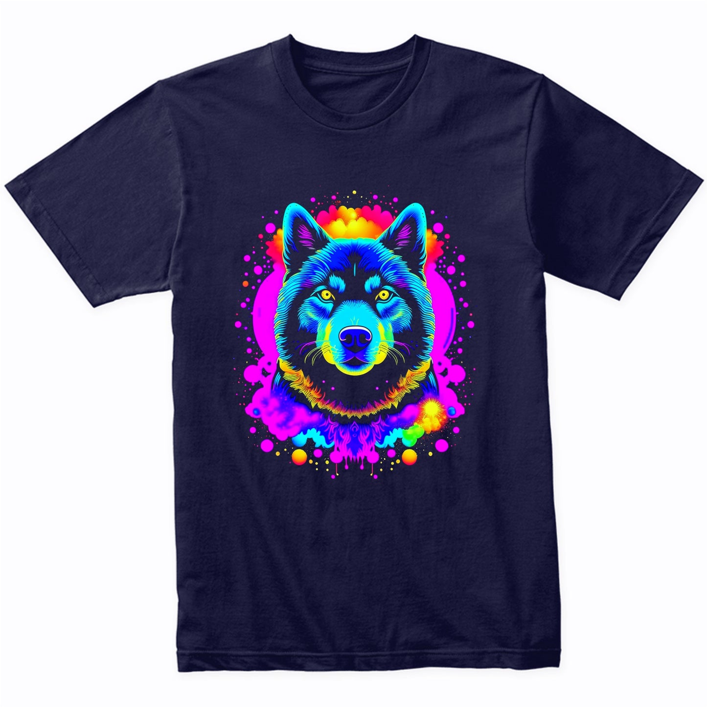 Colorful Bright Akita Vibrant Psychedelic Dog Art T-Shirt