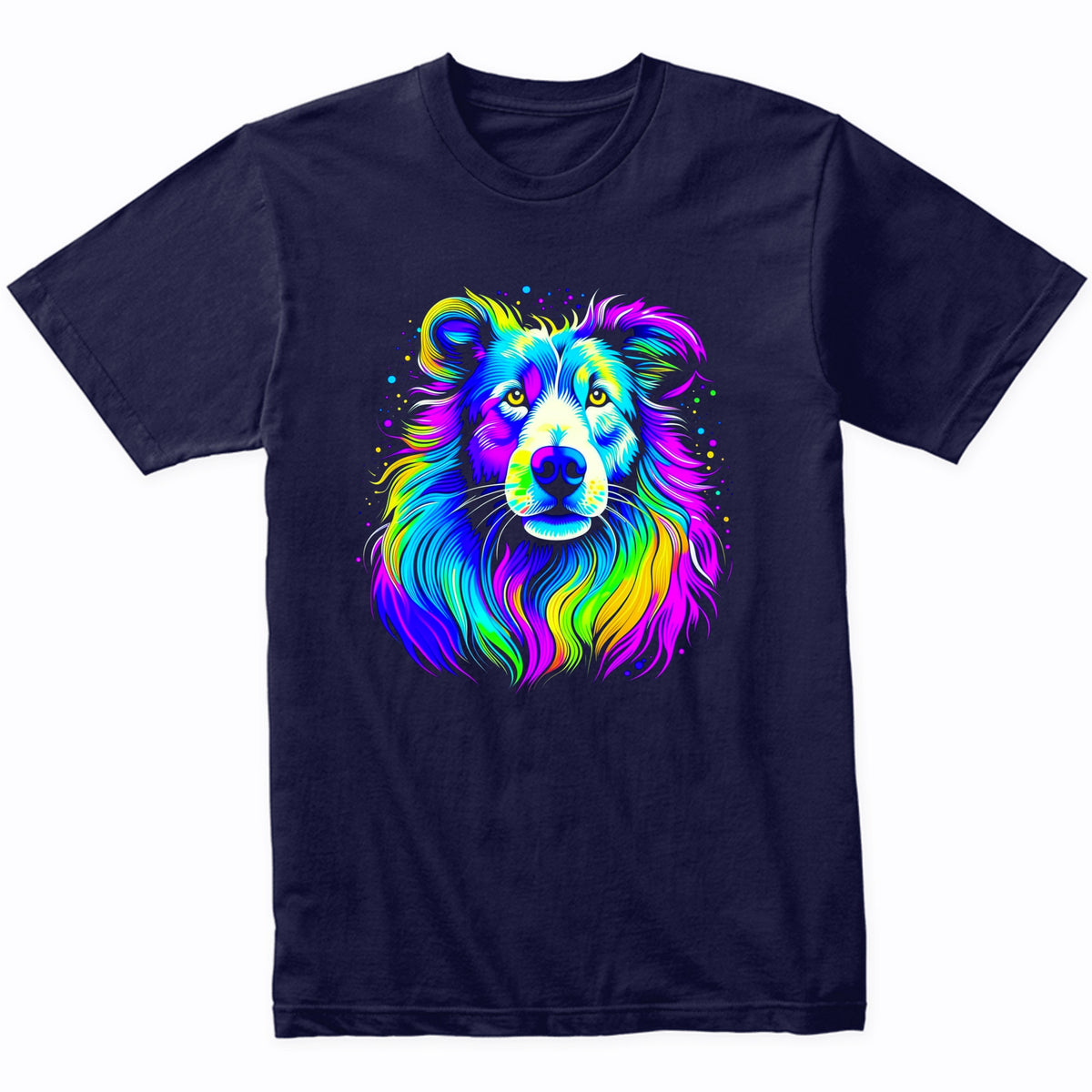 Colorful Bright Collie Vibrant Psychedelic Dog Art T-Shirt