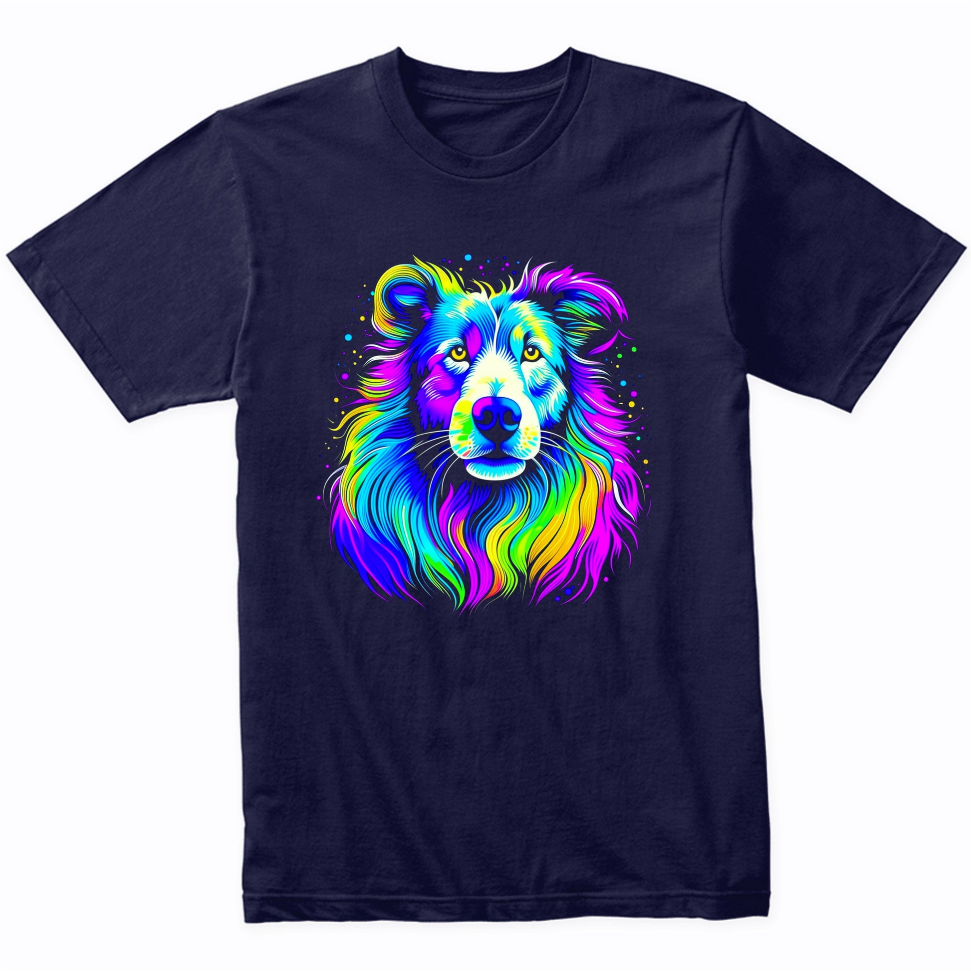 Colorful Bright Collie Vibrant Psychedelic Dog Art T-Shirt