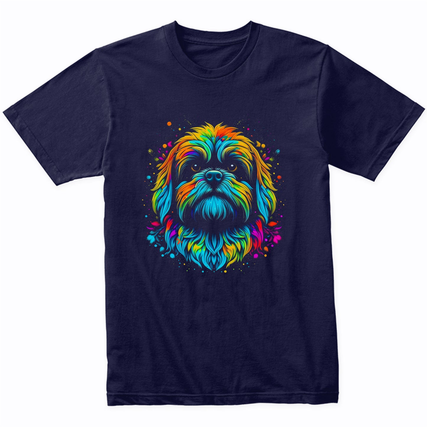 Colorful Bright Lhasa Apso Vibrant Psychedelic Dog Art T-Shirt