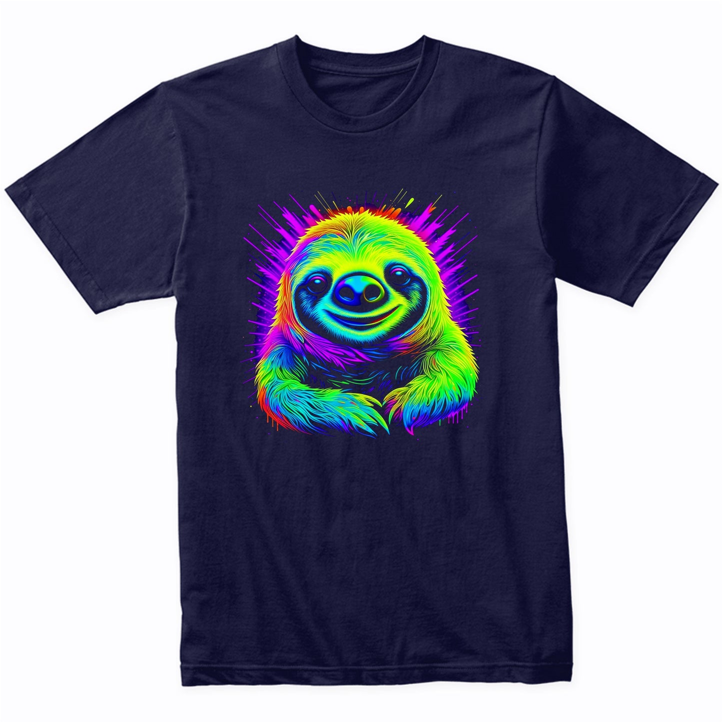 Colorful Bright Sloth Vibrant Psychedelic Animal Art T-Shirt