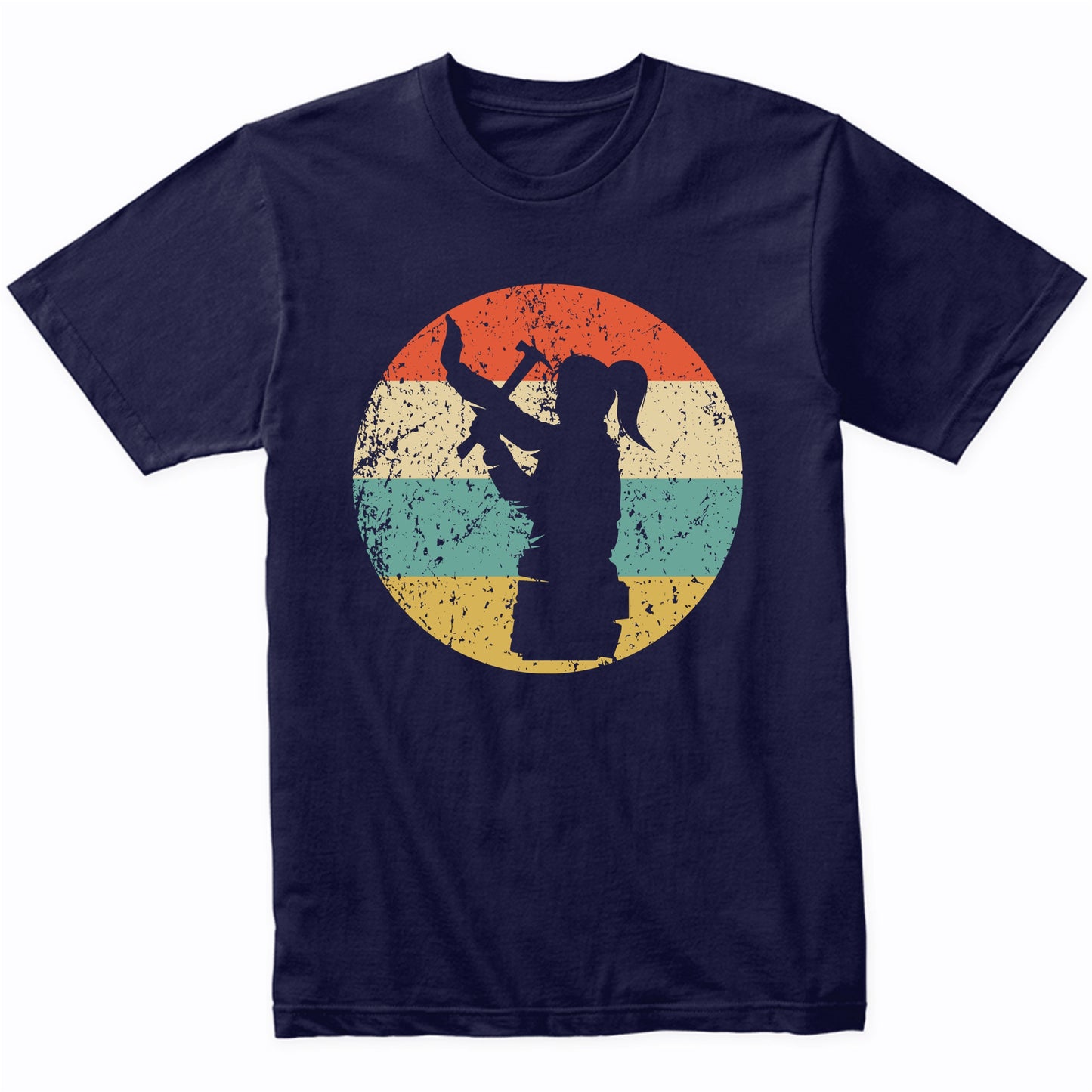 Retro Female Carpenter Hammering Vintage Style Carpentry T-Shirt
