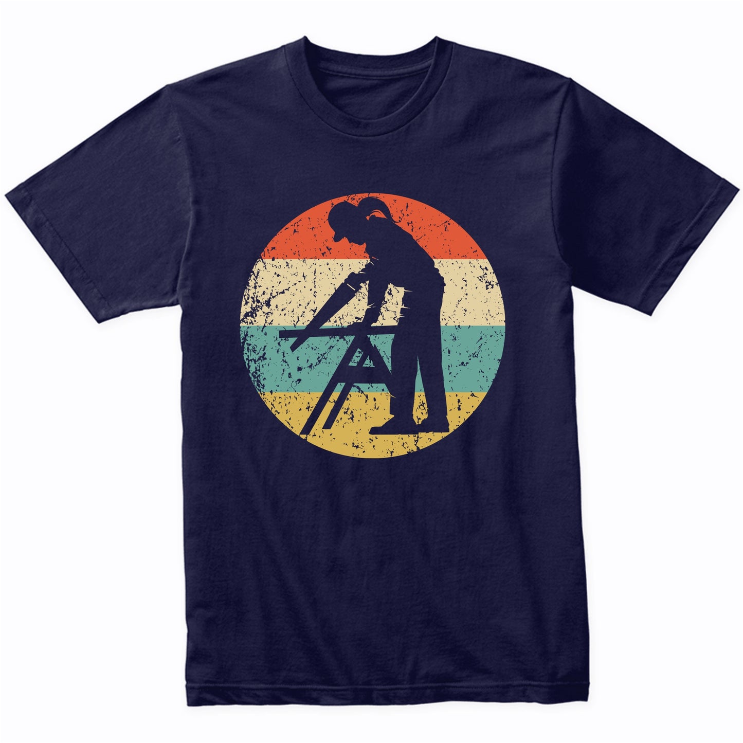 Retro Female Carpenter Sawing Vintage Style Carpentry T-Shirt