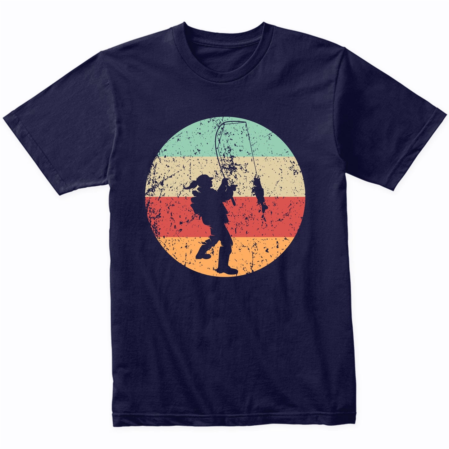 Retro Fisherwoman Female Athlete Fishing Girls Sports T-Shirt