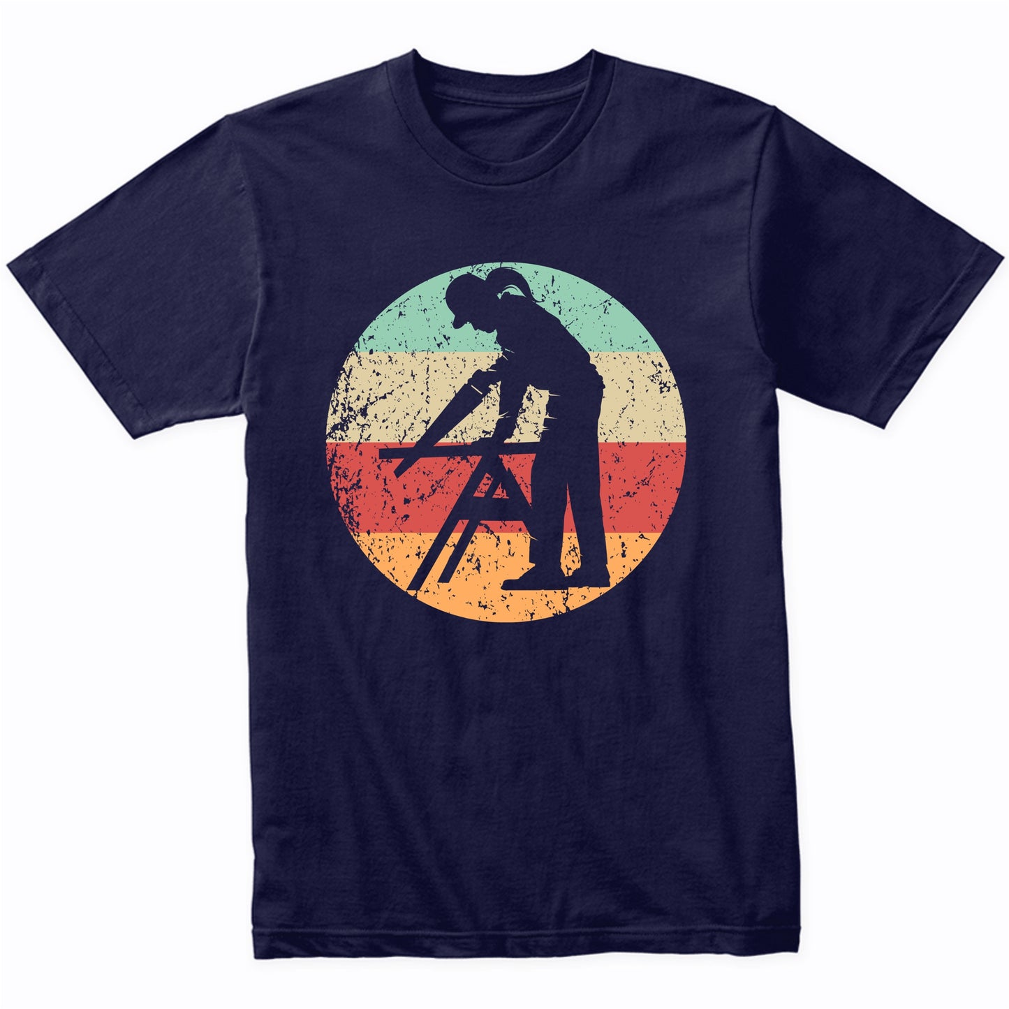 Retro Female Carpenter Sawing Vintage Style Carpentry T-Shirt
