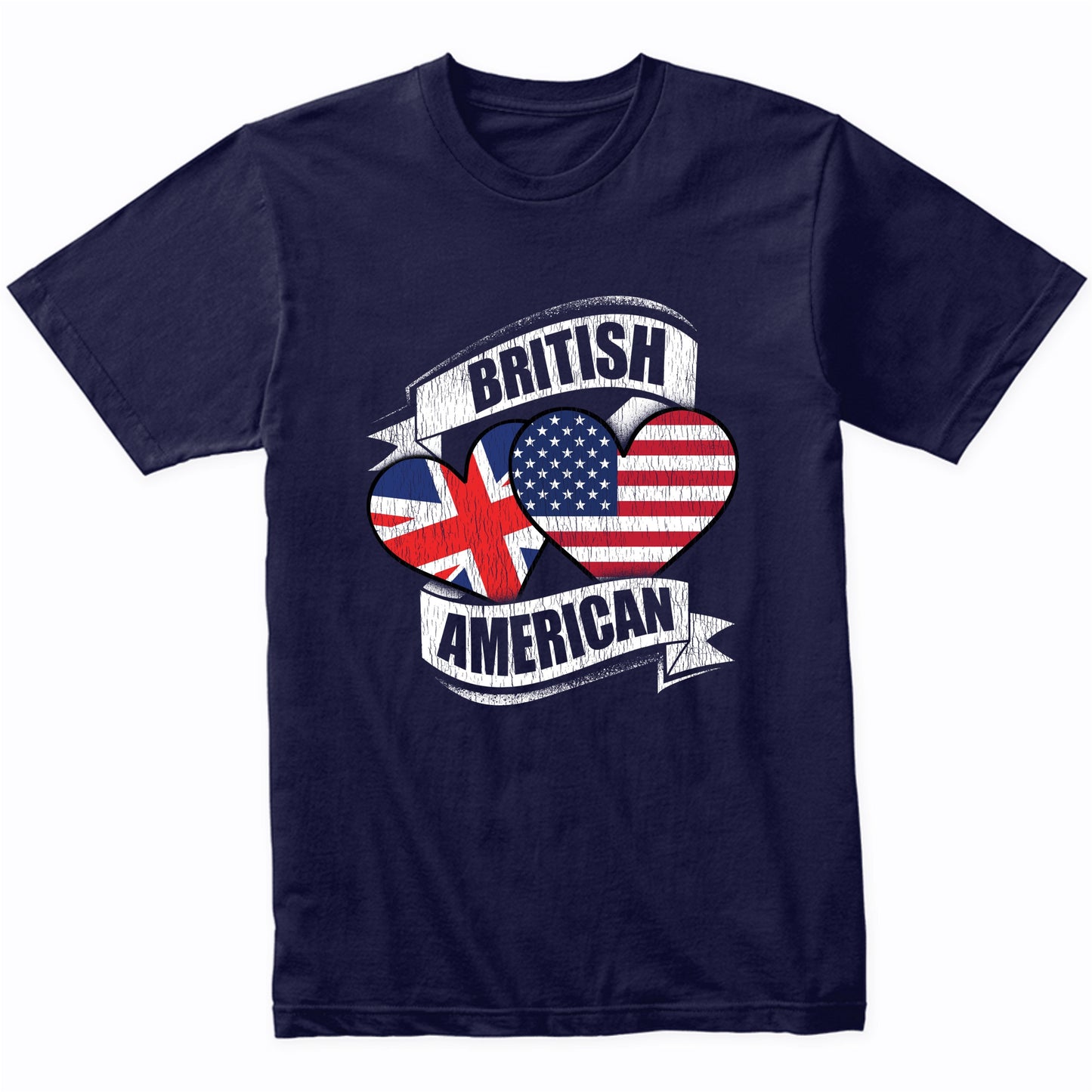 British American Hearts USA United Kingdom UK Flags T-Shirt
