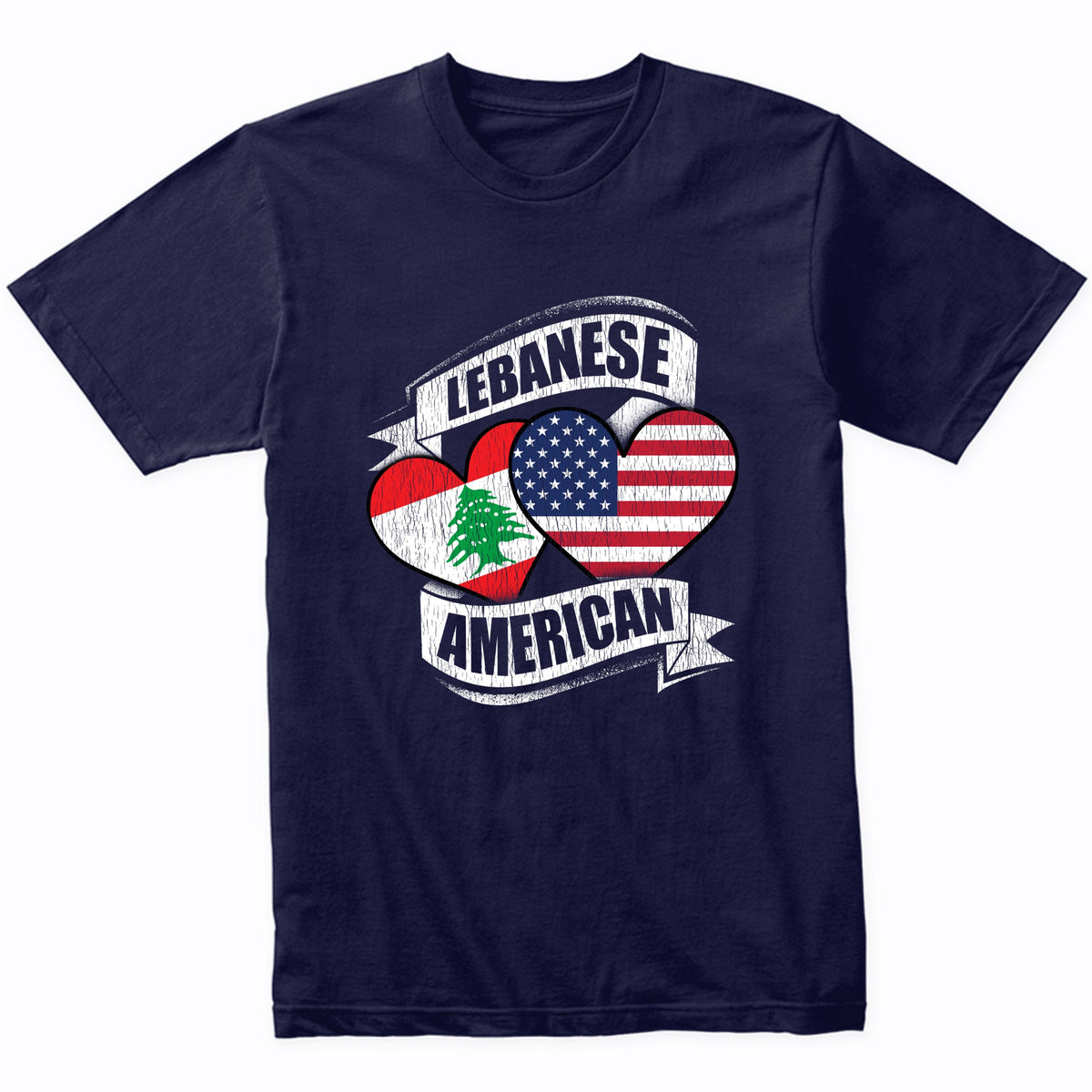 Lebanese American Hearts USA Lebanon Flags T-Shirt