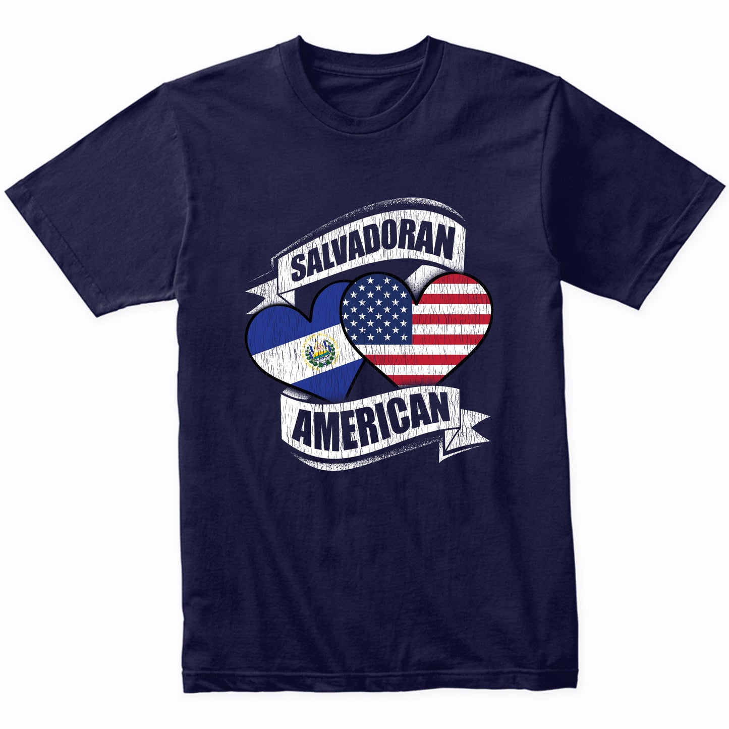 Salvadoran American Hearts USA El Salvador Flags T-Shirt