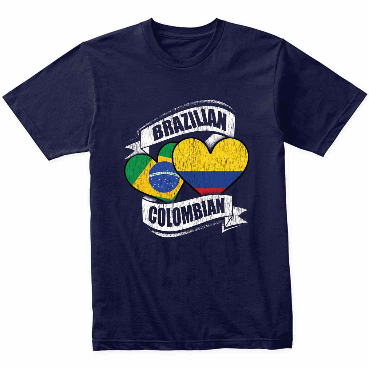Brazilian Colombian Hearts Brazil Colombia Flags T-Shirt
