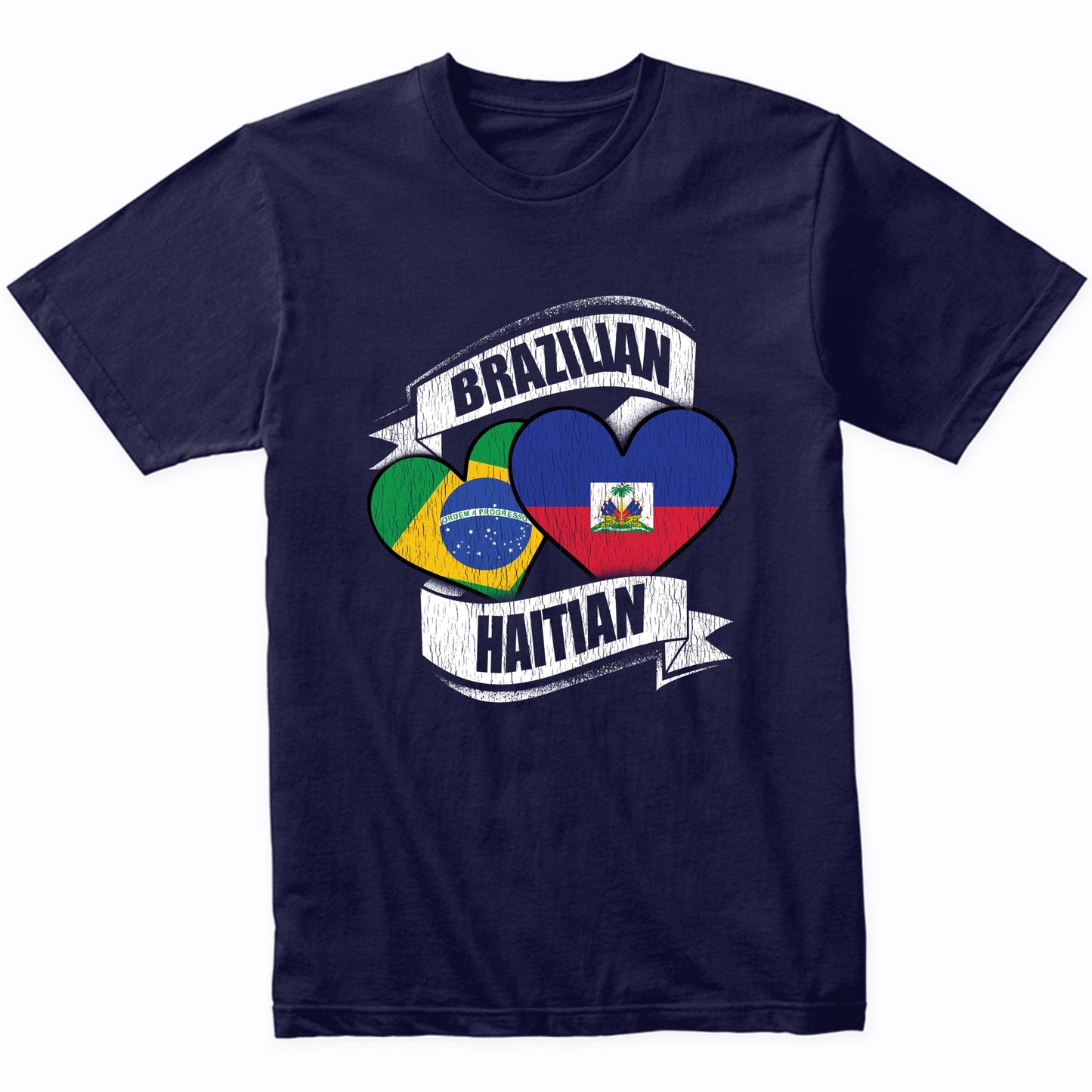 Brazilian Haitian Hearts Brazil Haiti Flags T-Shirt