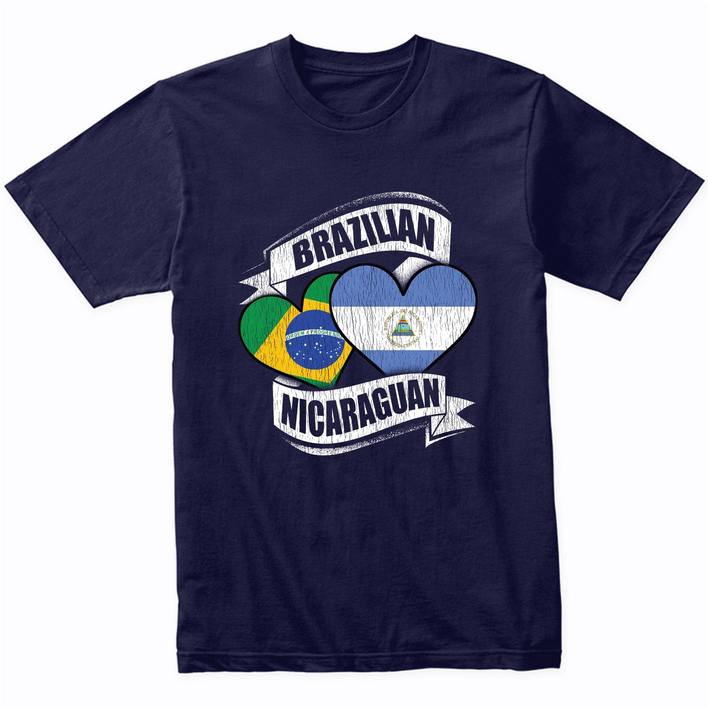 Brazilian Nicaraguan Hearts Brazil Nicaragua Flags T-Shirt