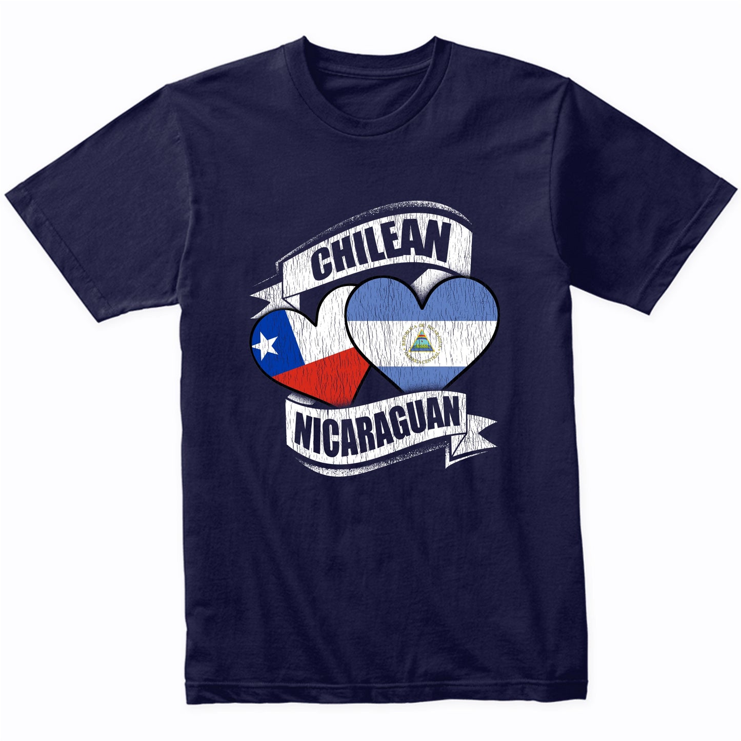 Chilean Nicaraguan Hearts Chile Nicaragua Flags T-Shirt