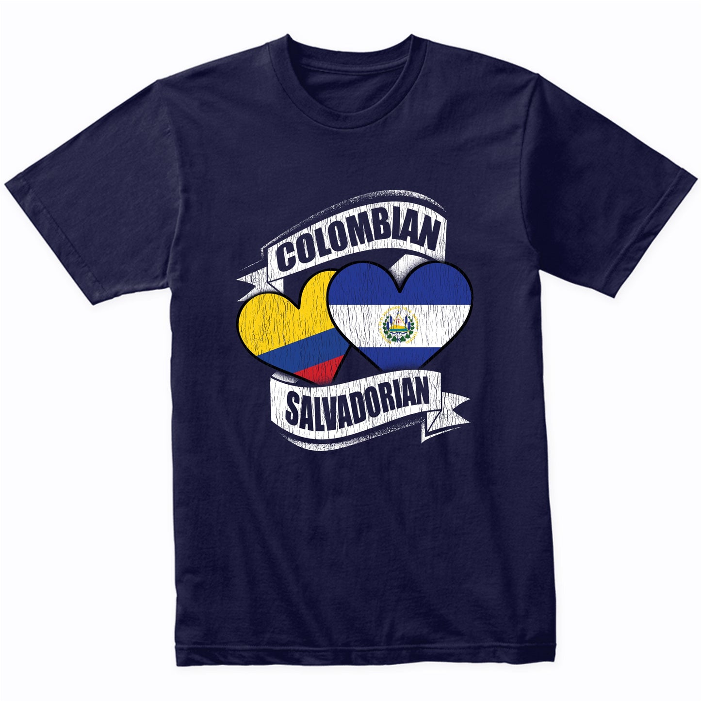 Colombian Salvadorian Hearts Colombia El Salvador Flags T-Shirt