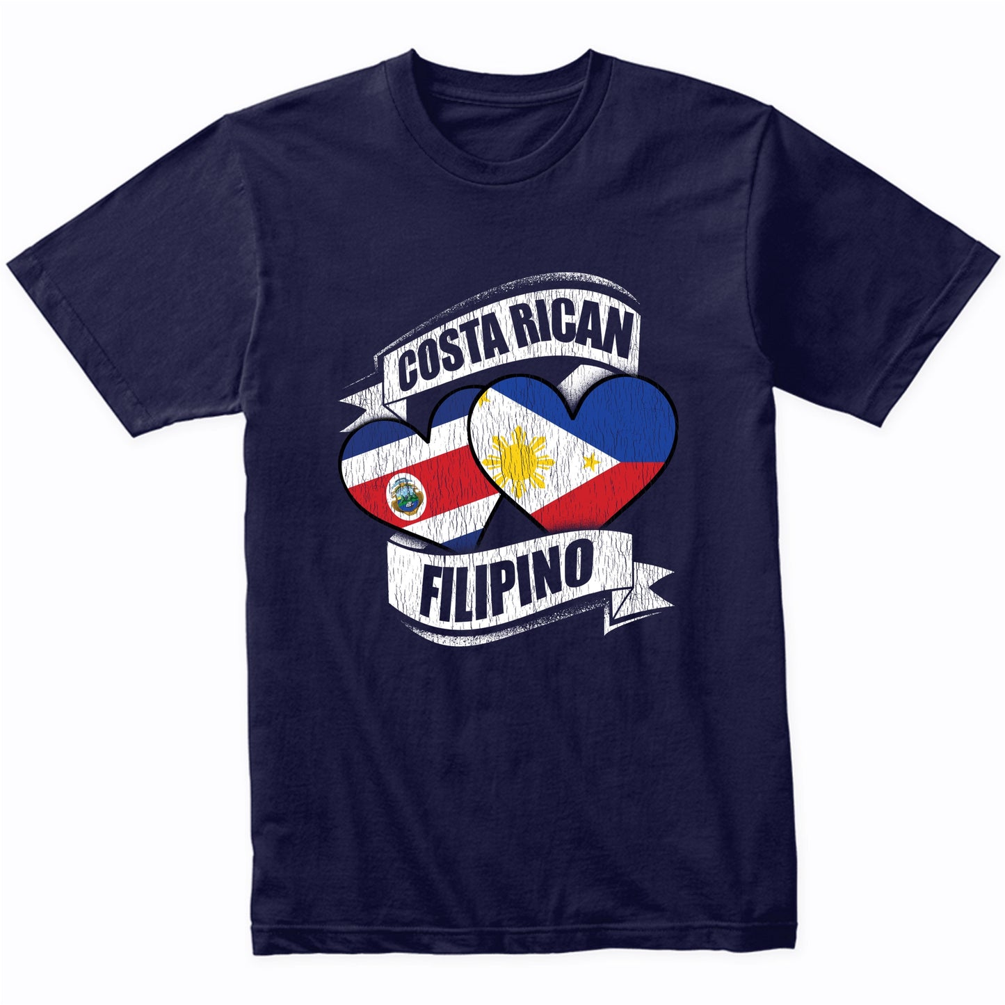 Costa Rican Filipino Hearts Costa Rica Philippines Flags T-Shirt