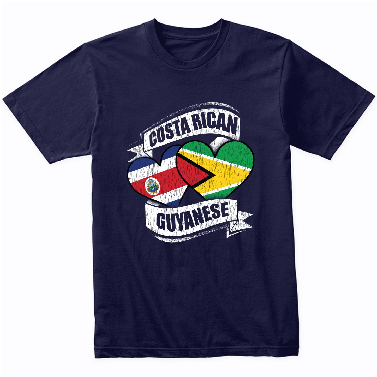 Costa Rican Guyanese Hearts Costa Rica Guyana Flags T-Shirt