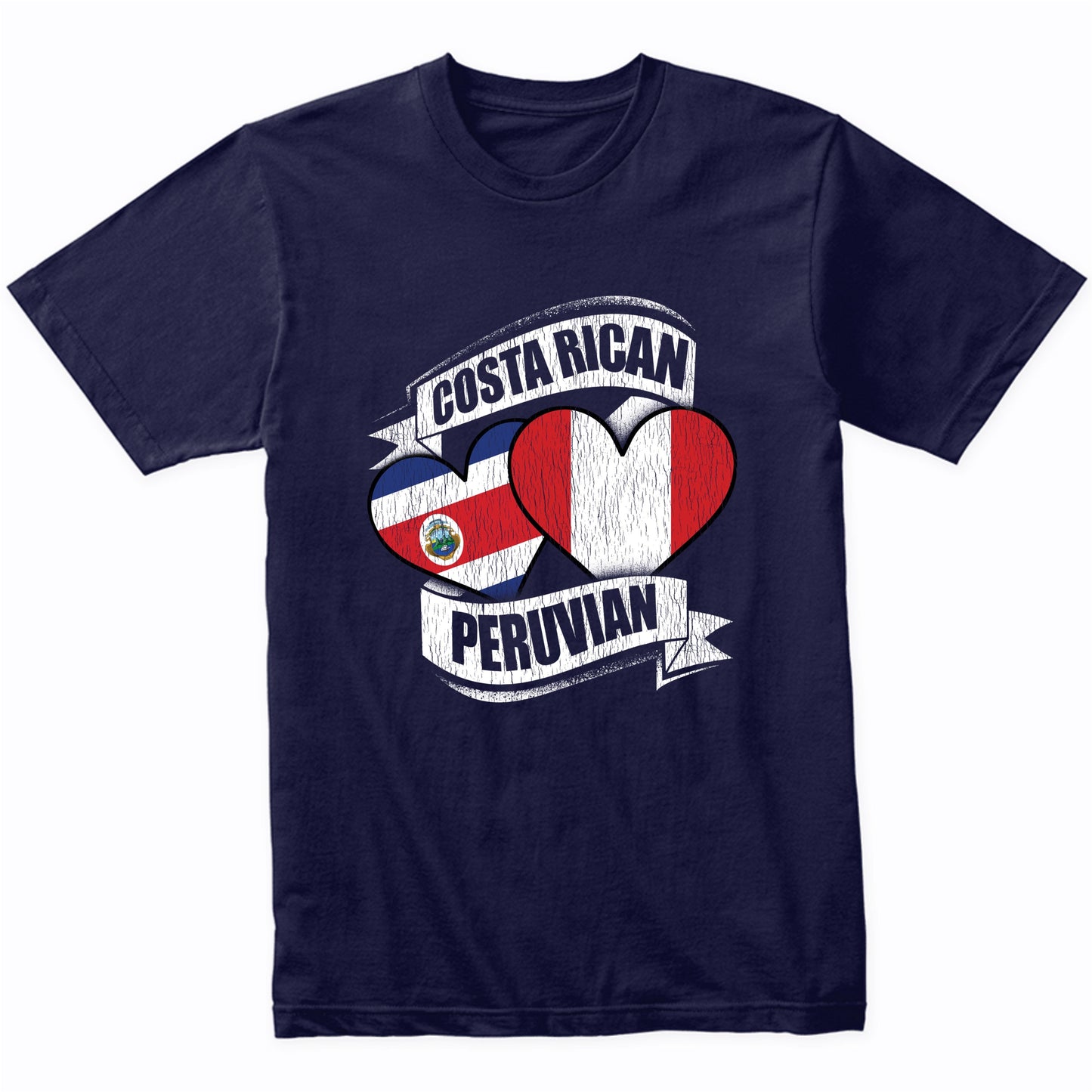 Costa Rican Peruvian Hearts Costa Rica Peru Flags T-Shirt