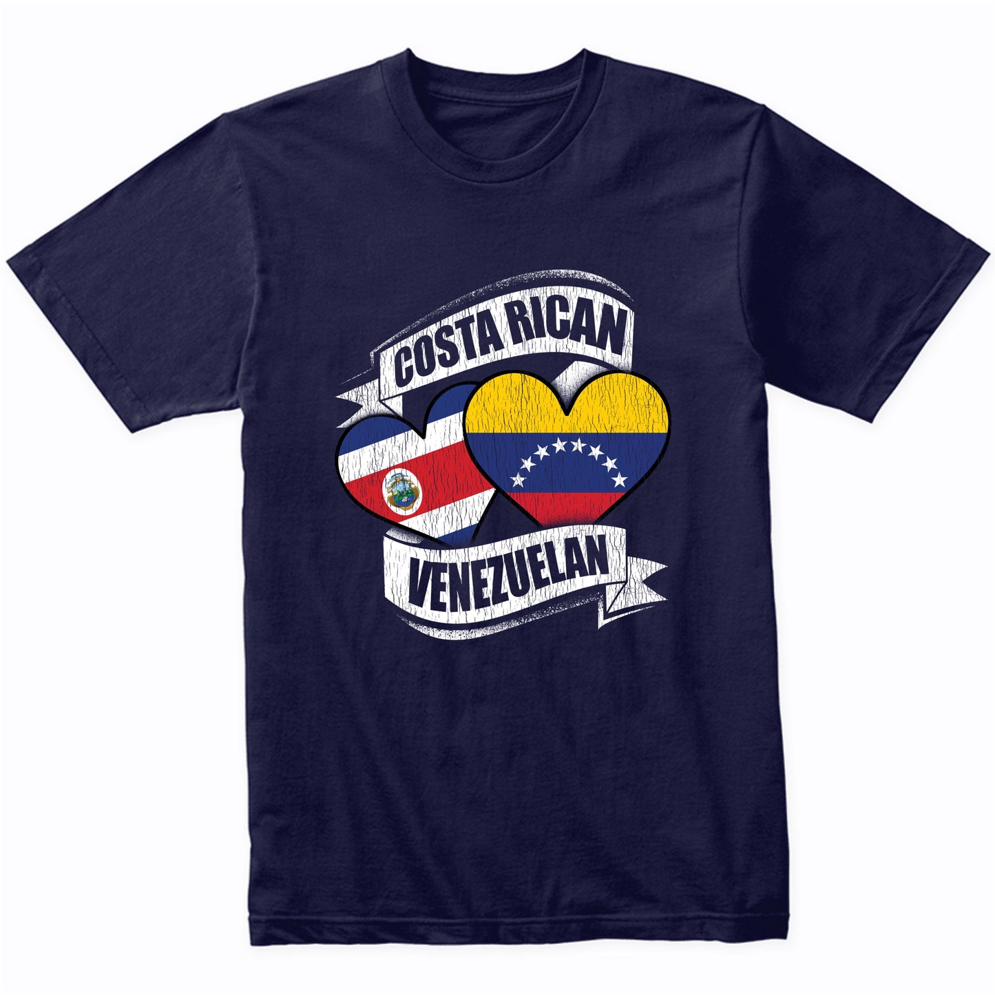Costa Rican Venezuelan Hearts Costa Rica Venezuela Flags T-Shirt
