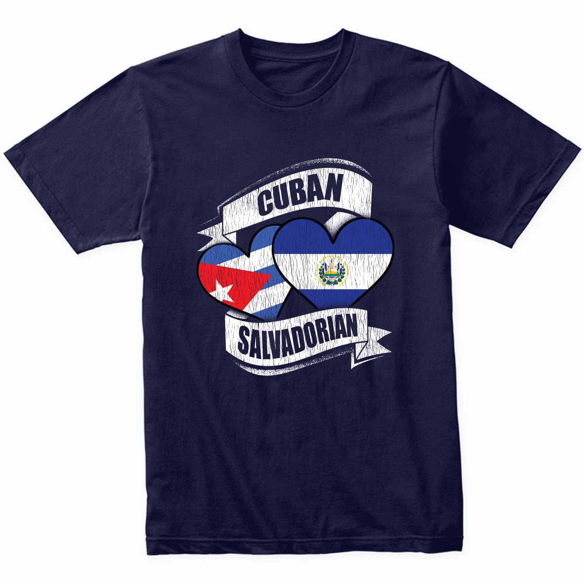 Cuban Salvadorian Hearts Cuba El Salvador Flags T-Shirt