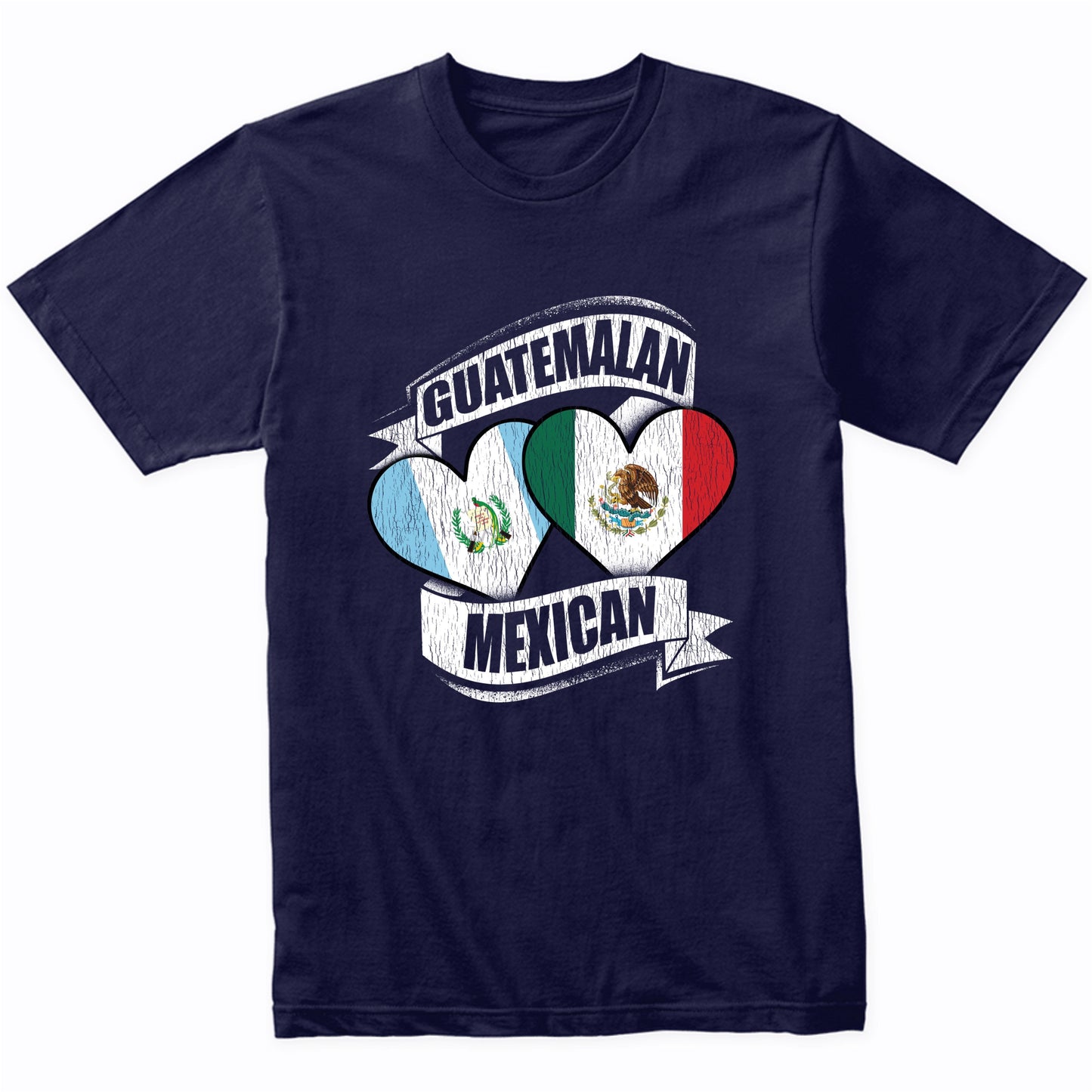 Guatemalan Mexican Hearts Guatemala Mexico Flags T-Shirt