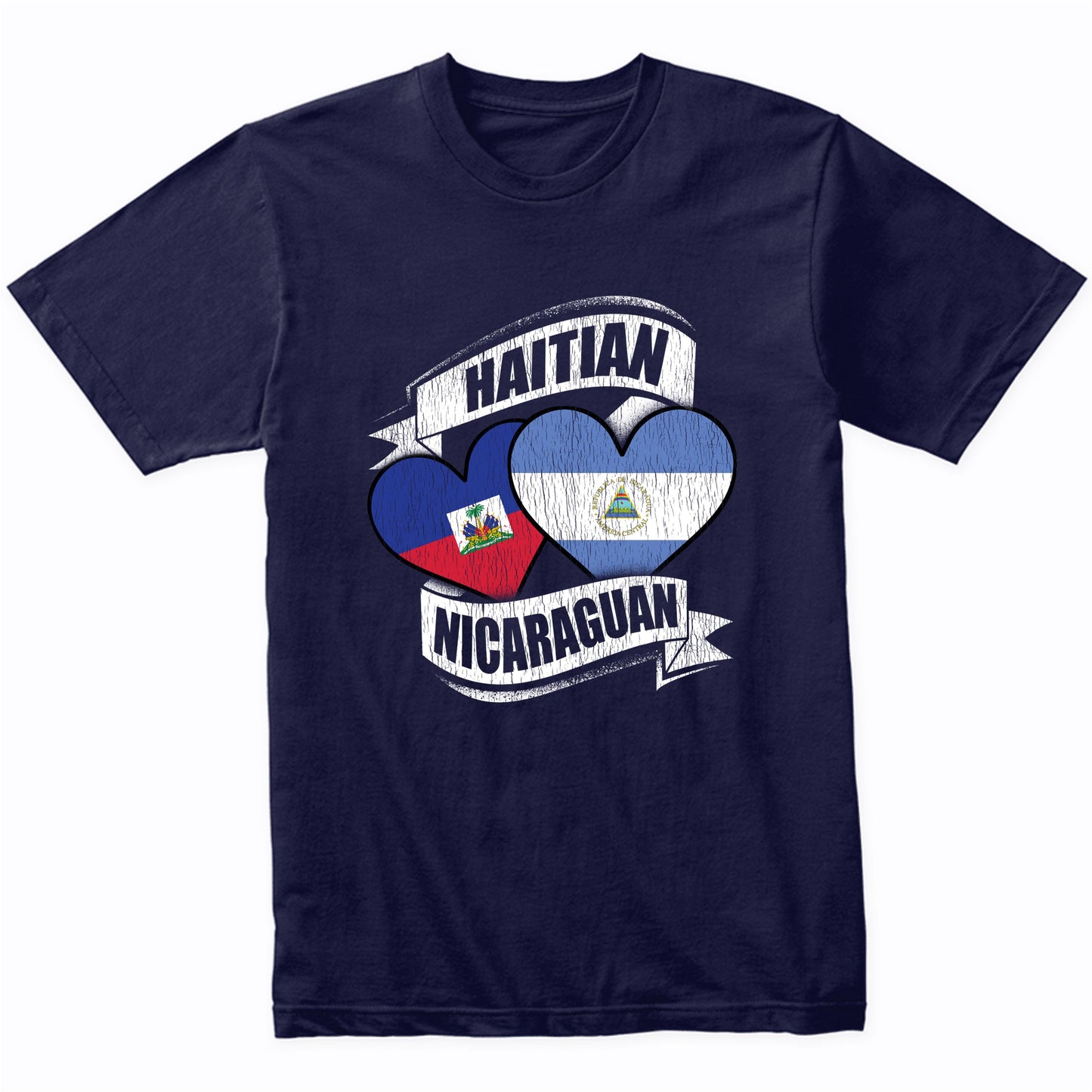 Haitian Nicaraguan Hearts Haiti Nicaragua Flags T-Shirt