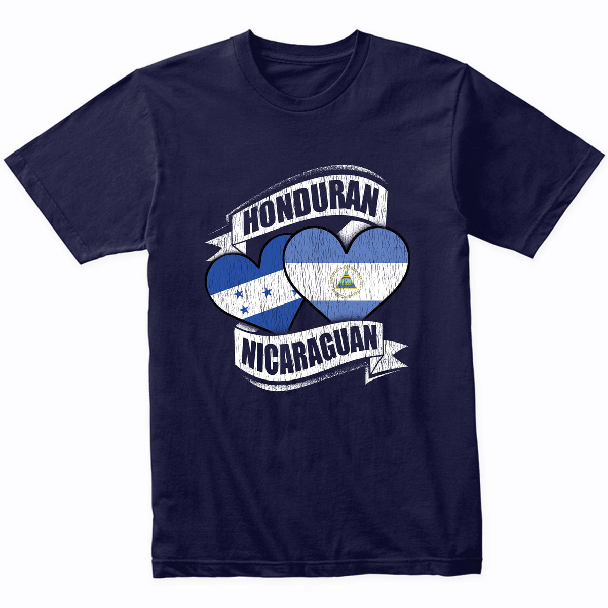 Honduran Nicaraguan Hearts Honduras Nicaragua Flags T-Shirt
