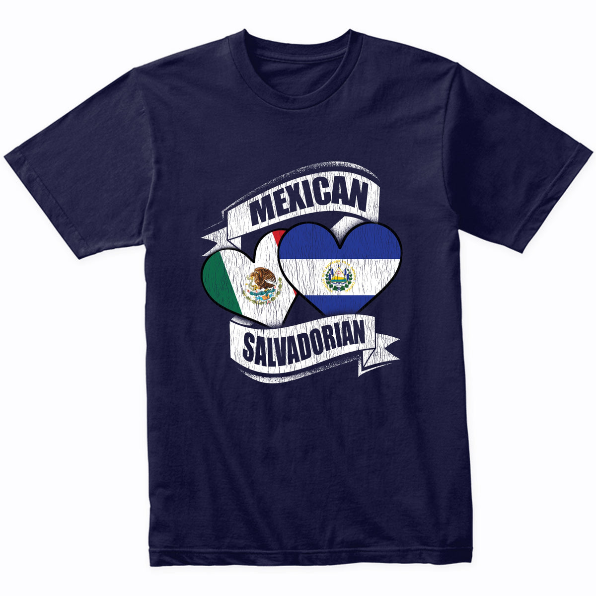 Mexican Salvadorian Hearts Mexico El Salvador Flags T-Shirt