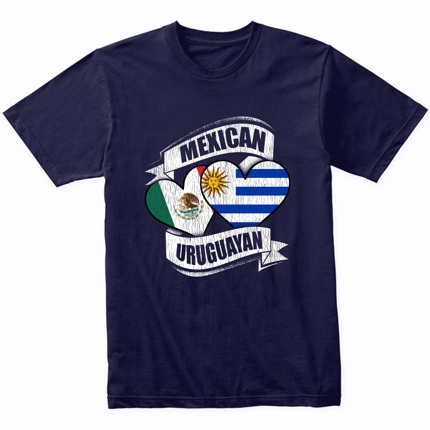 Mexican Uruguayan Hearts Mexico Uruguay Flags T-Shirt
