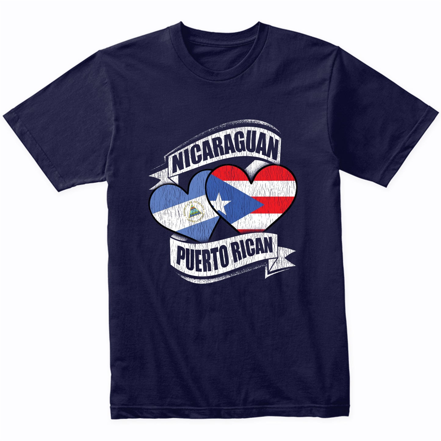 Nicaraguan Puerto Rican Hearts Nicaragua Puerto Rico Flags T-Shirt