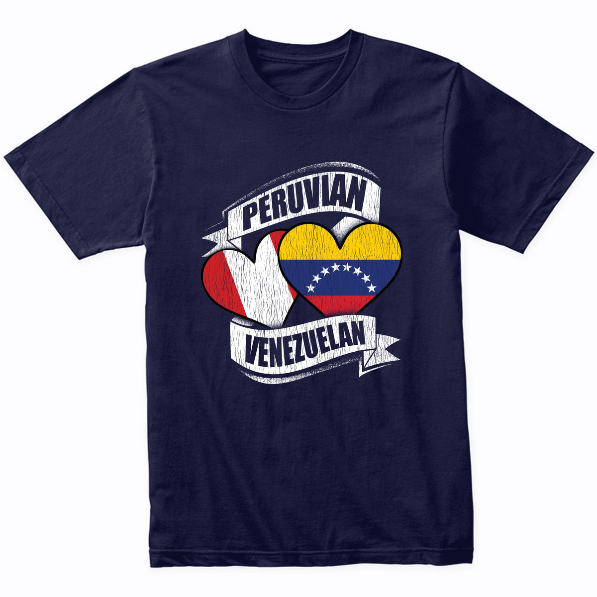 Peruvian Venezuelan Hearts Peru Venezuela Flags T-Shirt