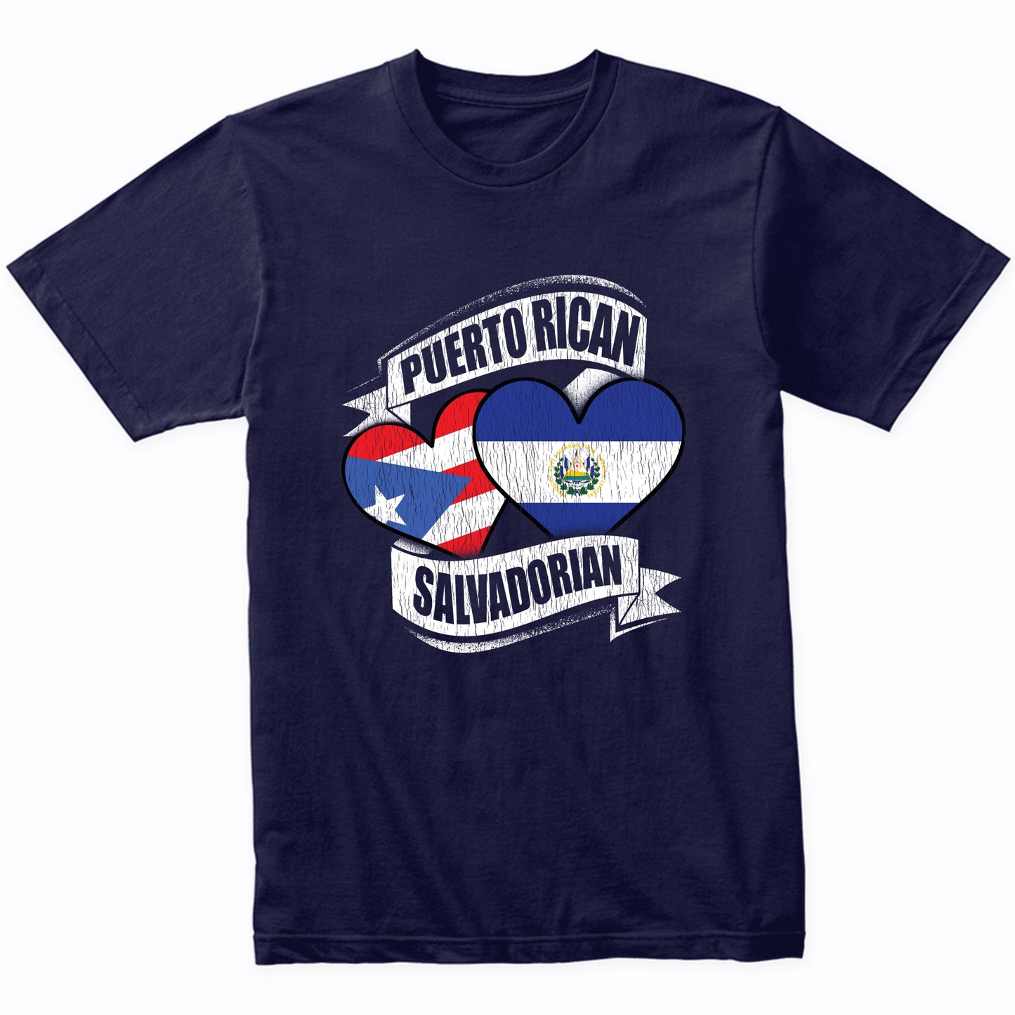 Puerto Rican Salvadorian Hearts Puerto Rico El Salvador Flag T-Shirt