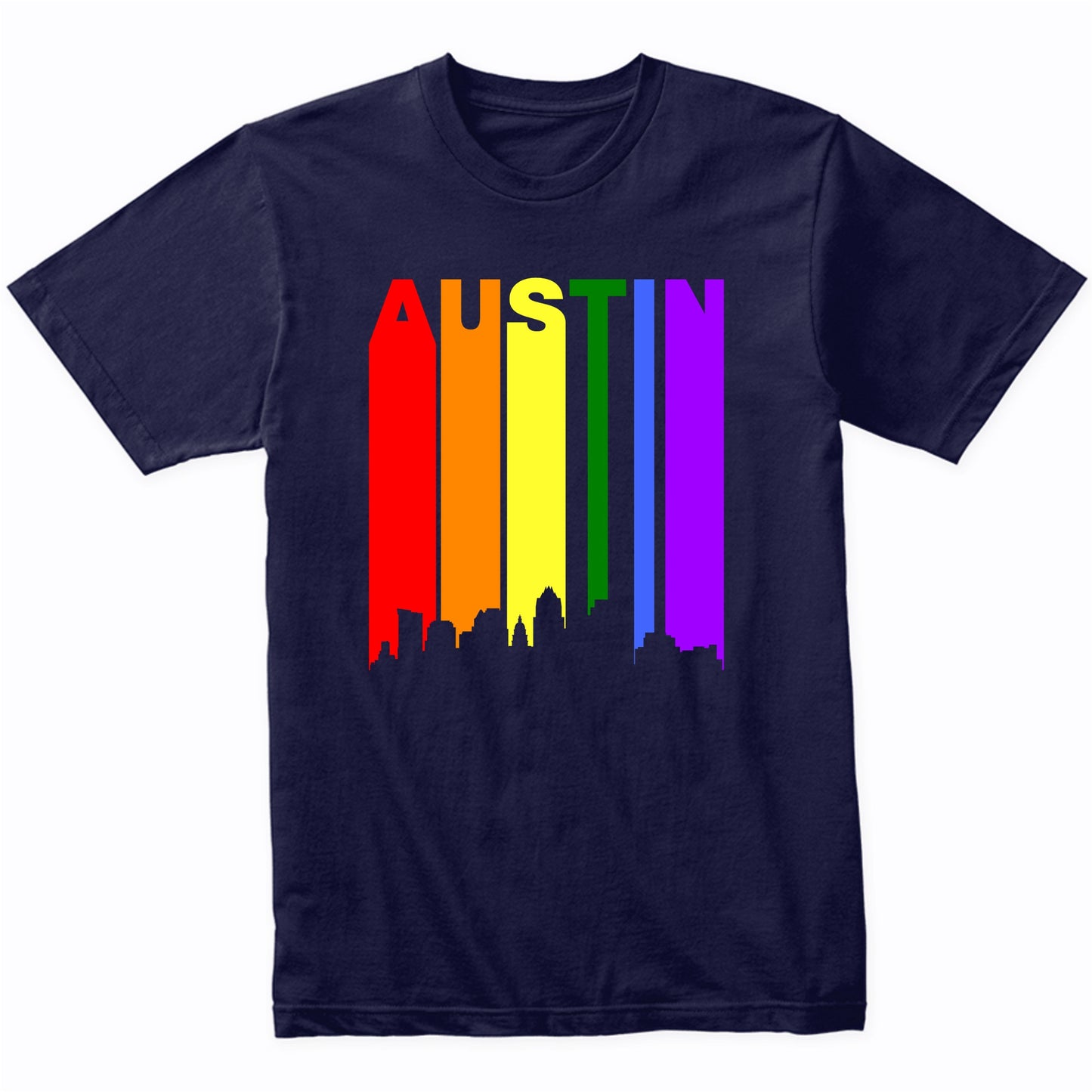 Austin Texas Downtown Rainbow Skyline LGBT Gay Pride T-Shirt